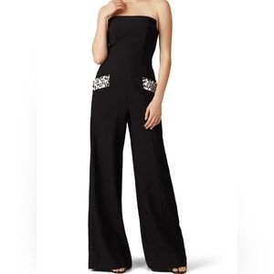 Black Halo Carmine Strapless Wide Leg Jumpsuit Boned Bodice Size 0 Women's